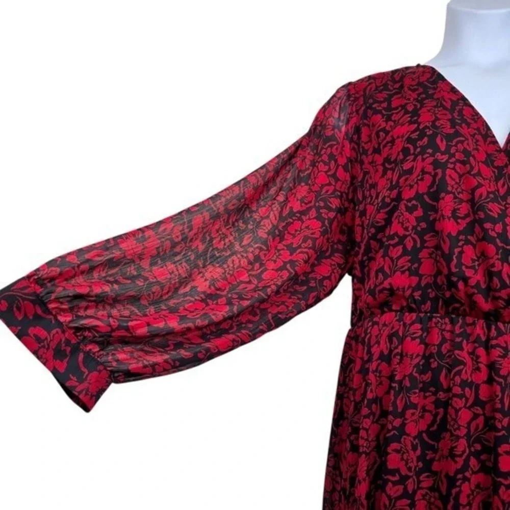 Torrid Womens Balloon Sleeve Black Red Floral Chiffon Midi Dress Size 3X NWT - Picture 4 of 7